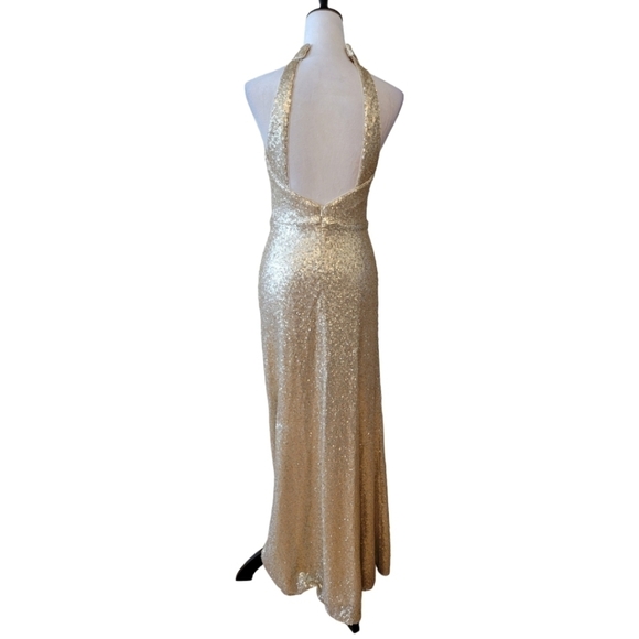 Revelry Gold Sequin "Tori" Halter Neck Long Evening Gown Size 4 - Picture 5 of 6